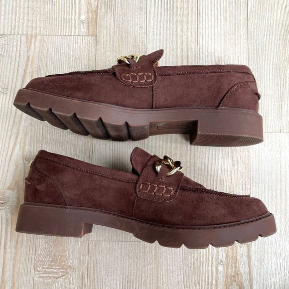 Anne Klein Eunice Chain Strap Vegan Suede Loafers | Brown Size 7.5 - Picture 3 of 9